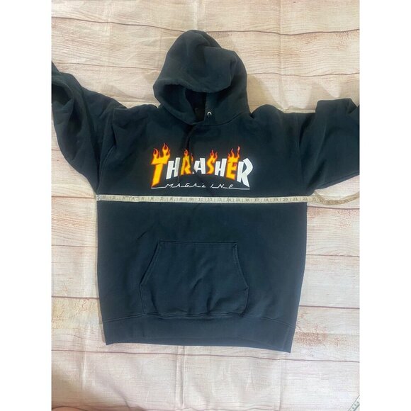 Vintage Thrasher Unisex Black Hooded Skater Sweater Skateboarding - Medium - Picture 8 of 12